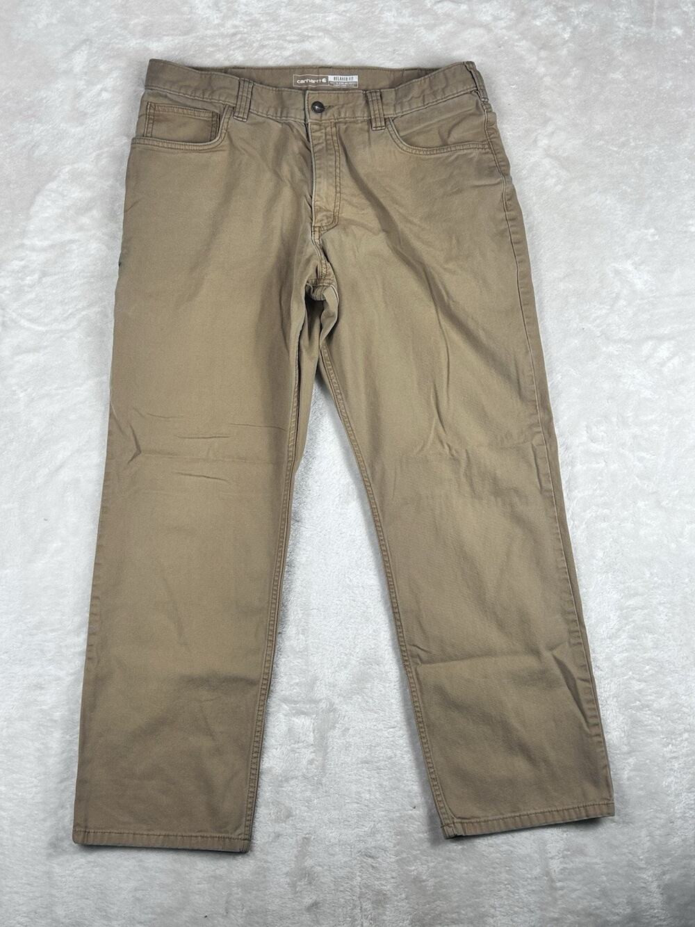 Carhartt Pants Mens 35x30 Khaki Rugged Flex Rigby Relaxed Fit Work 102517-918
